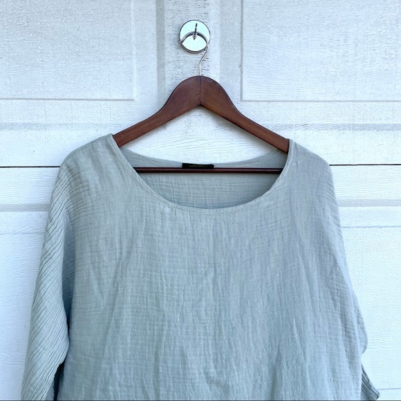Cotton Palm Womens Shirt Blouse Gauzy Tiered Sage Green Cotton Medium - Picture 4 of 7
